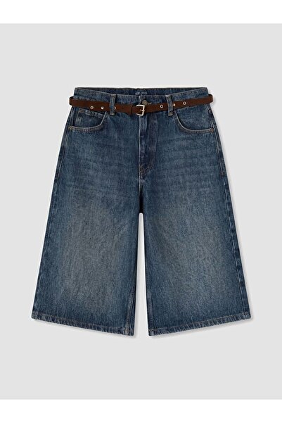 LC Waikiki LCW Jeans Beli Kemerli Bermuda Fit Kadın Jean Şortolon