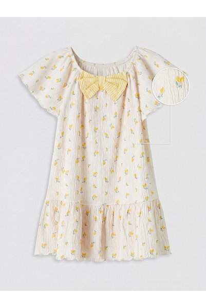 LC Waikiki Texx Store Quality Bowknot Girls' Crinkle Dress