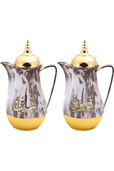 ROYALFORD طقم شاي وقهوة بتصميم رخامي، سعة 1 لتر، زجاج مزدوج الجدار، مانع للتس...