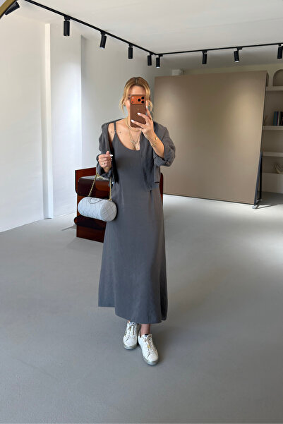 Sezgi Tekin Adjustable Strap Dress - Anthracite Tencel Shirt Suit