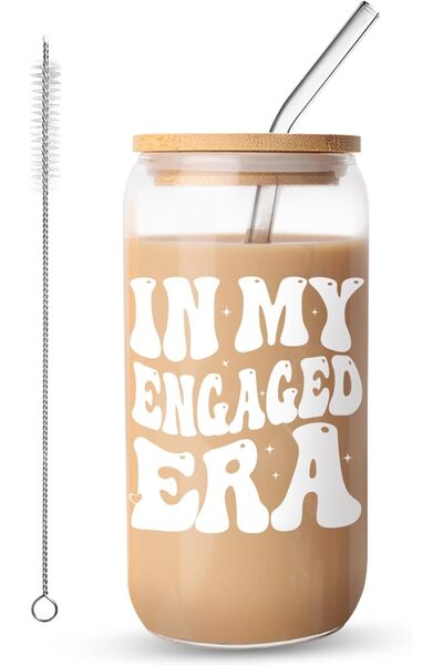 NASAQ Iced Coffee Cup,IN MY ERA,Glass Cups with Lids and Straws,Mom or Wife,3...