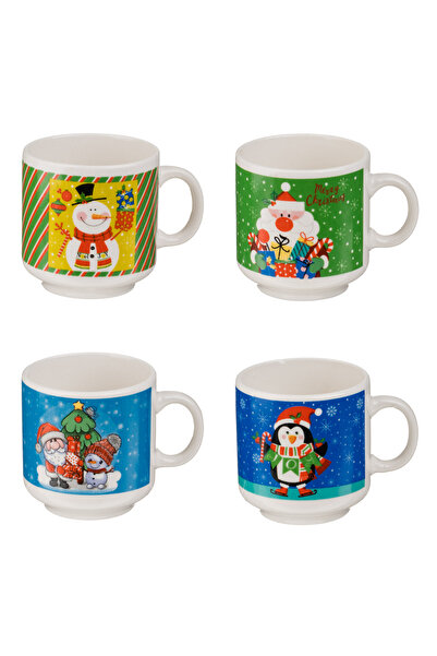 Zumzeria Set of Ceramic Christmas Mugs with Figures 150ml - 4pcs