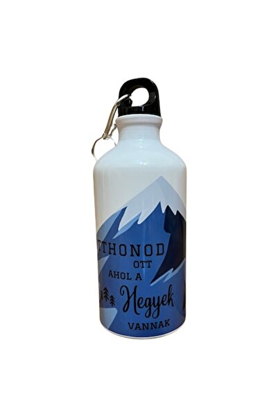 OEM White metal sports bottle 500ml, mountain model, text in Hungarian, home ...