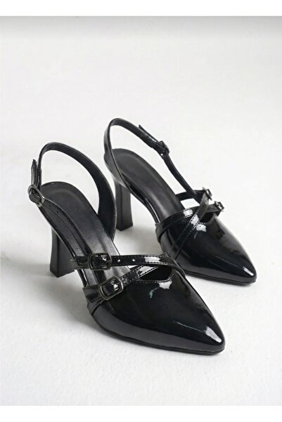 Macs Moda Black Patent Leather Heeled Women's Shoes - Stylish Slingback Model...