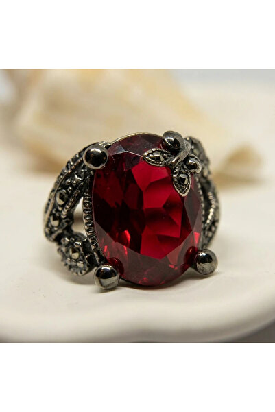 Dorvina Bronze Vintage Women's Ring Authentic Copper Jewelry Red Crystal Oval...