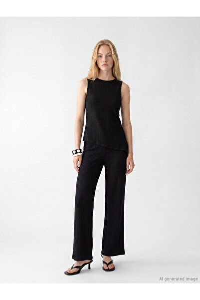 LC Waikiki Pantaloni de damă texturati cu talie elastică