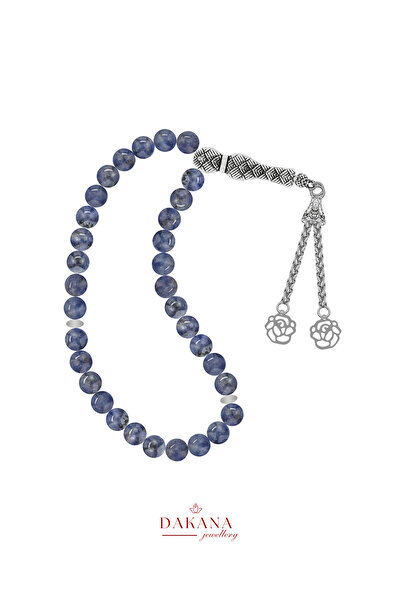 DAKANA JEWELLERY سبحة من حجر الأيوليت المعتمد مقاس 8 مم على شكل زهرة اللوتس م...