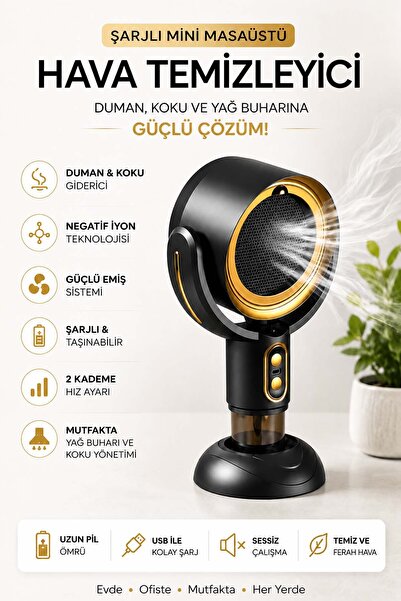 FaroxTech Şarjlı Mini Masaüstü Hava Temizleyici - Taşınabilir Negatif İyon Ha...