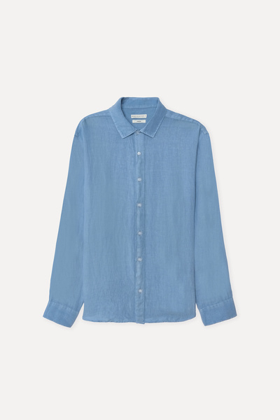 Mudo Men's Blue Comfort Fit Long Sleeve Linen Shirt