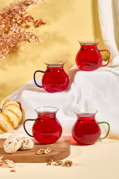 ALİNA HOME Chubby 4'Lü Renkli Kulplu Çay Bardağı