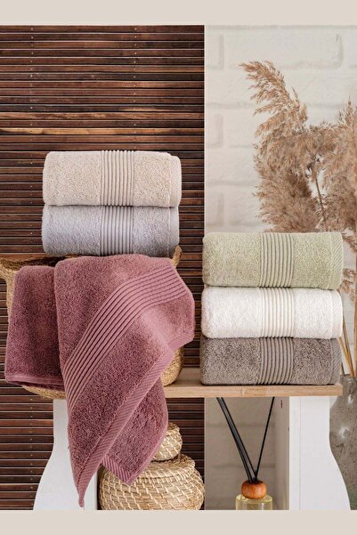 PAMUKİZİ Sade Çizgi 6-Piece 50X90 cm Hand & Face Towel Set
