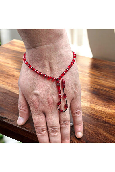 İnan Tesbih Wrist Length Mini Size Barley Cut Red Color Fire Amber Prayer Beads
