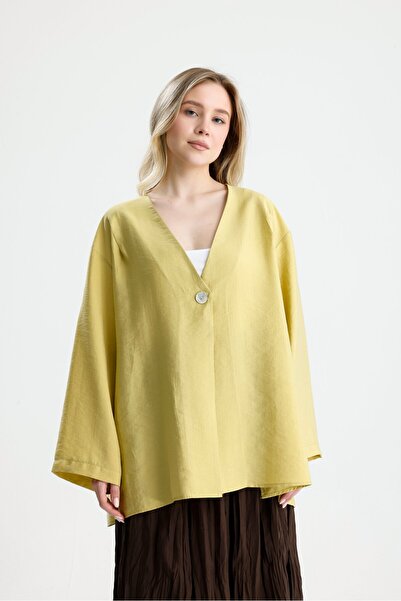 minaaise Women's Oil Green Premium Fabric Oversize Kimono 31099