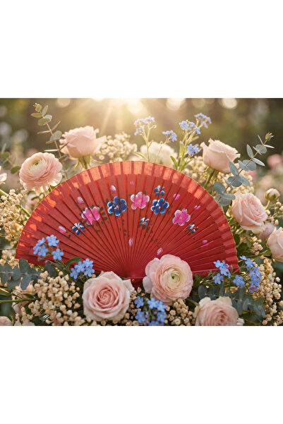 Meya design Desenli Çift Taraflı Dekoratif El Yelpazesi – 23 Cm