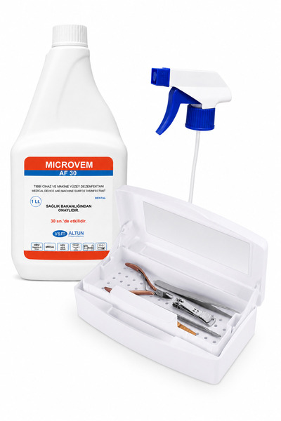 MICROVEM DEZENFEKTAN SIVI 1 L VE ÇİFT BÖLMELİ BEYAZ STERİLİZASYON KUTU SETİ