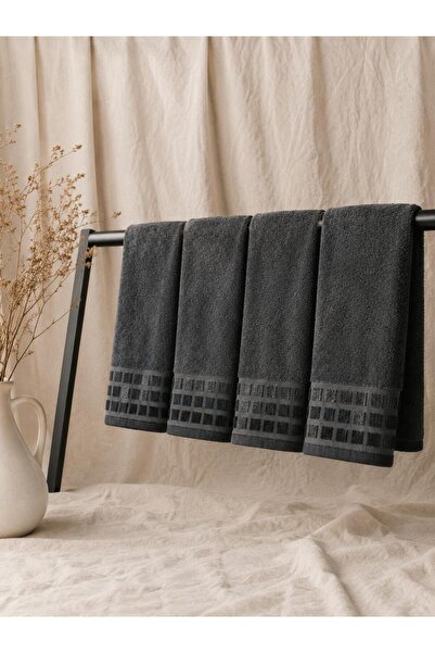 KİRAZHOME Bamboo 4-Piece Anthracite 50X100 Towel Set – Soft Textured, Highly ...