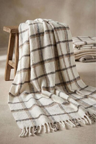 Çeyiz Diyarı Cotton Touch Single 130X170 cm Tv Blanket Cream Anthracite
