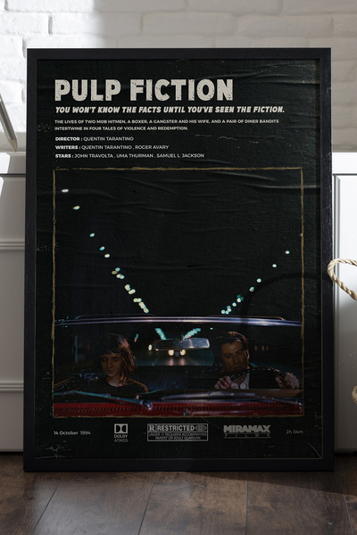 Duvarda Pulp Fiction Siyah Ahşap Çerçeveli Poster, Dekoratif Film Duvar Tablosu