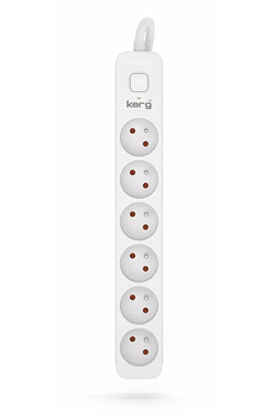 KERG Cablu prelungitor cu 6 prize, alb-gri, 1,5m, 16A, H05VV-F, 3x1,5mm²