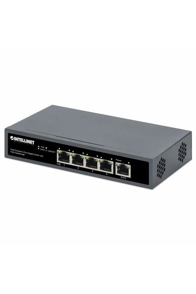 Intellinet 561808 Switch 5p Gigabit PoE Passthrough, Powered by PoE or AC, 95W