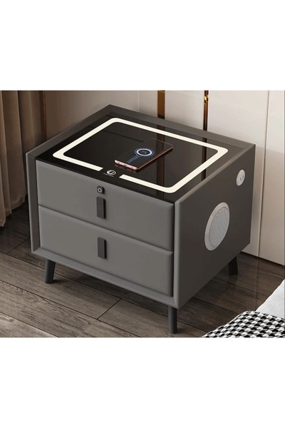 EMATTEIRO Smart Bedside Table Gray, , Wireless Phone Charging, Bluetooth Spea...
