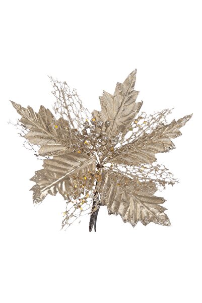 Zumzeria Floare decorativă de Crăciun bej cu dantelă cu sclipici și cleme 25cm