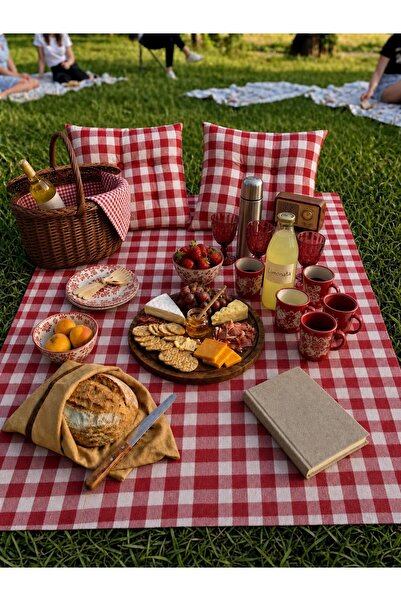 SUNDOKU HOME Pötikare Desenli Piknik Seti 2 Adet 40x40 cm Minder + 160X160 cm...