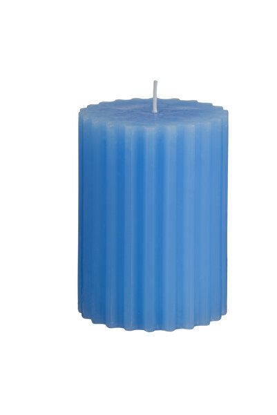 Zumzeria Lumânare albastră cu dungi verticale și parfum proaspăt de in Ø7x9.5cm