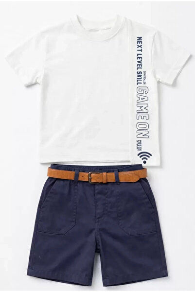 Generic Brand 2/5 Years Old Belted Shorts Stripe Print T-Shirt Kids Set