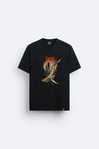 AYDESİGN Tricou negru cu imprimeu Gojira, cu guler tip bicicletă