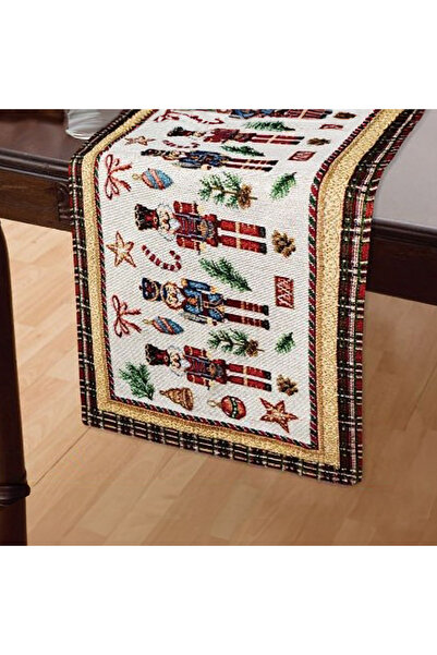 Zumzeria Christmas Tapestry Napron Ecru with Brass Soldier 150x35cm