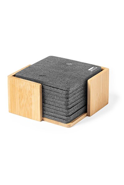 SEDEF SİLVER Set of 10 Luxury Felt Coasters - Rpet Recyclable Anthracite Squa...
