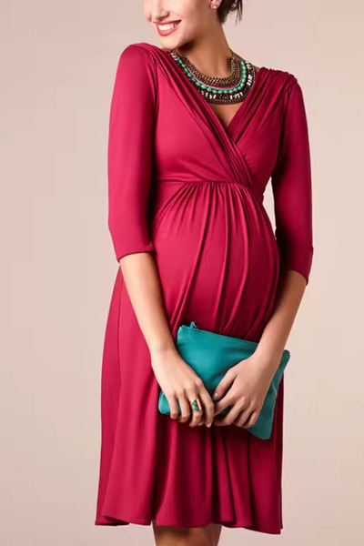 MON LOULOU Maternity Dress, 65% Cotton, Soft and Comfortable, Red