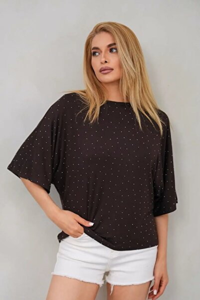 Park Karon Women's Stone Embroidered Bat Sleeve Viscose Combed Cotton Blouse ...