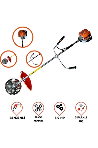 nuspower Yan Tip Benzinli 58 CC 5.9 HP Motorlu Ot Çalı Tırpanı Ultra Profesyonel