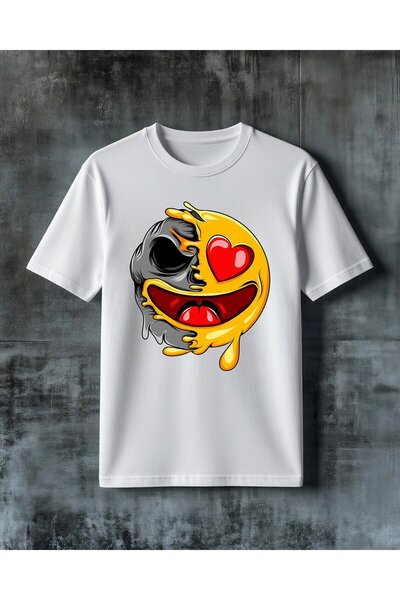 COMVİCHO Smiley Ask Love Emoji Printed Oversize T-Shirt