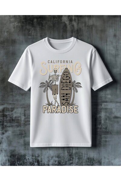 COMVİCHO California Surfing Skeleton Printed Oversize T-Shirt