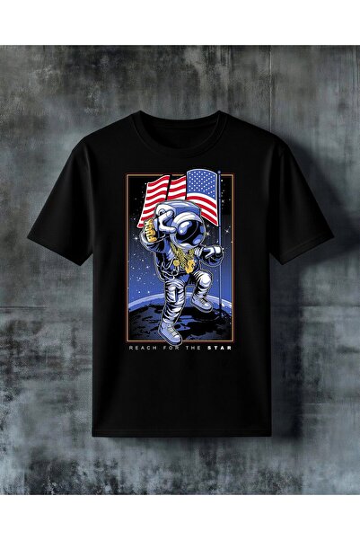 COMVİCHO Astronaut American Flag Printed Oversize T-Shirt