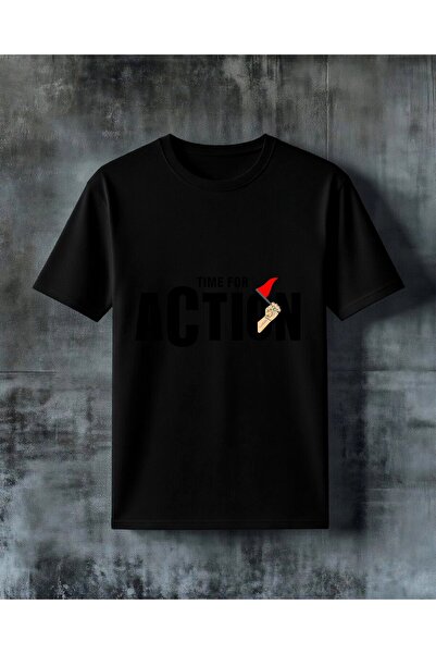 COMVİCHO Time for Action Motivation Printed Oversize T-Shirt