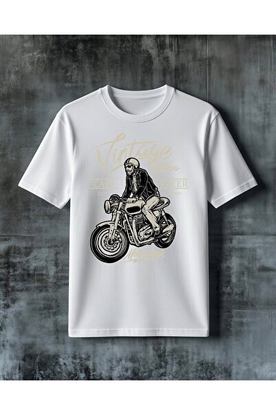 COMVİCHO Vintage Biker Cafe Racer Printed Oversize T-Shirt