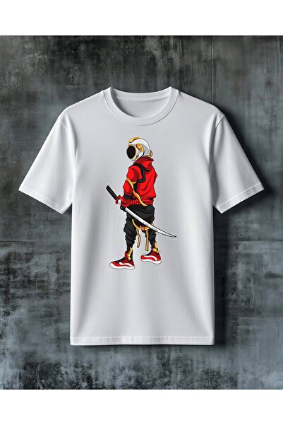 COMVİCHO Astronaut Character with Sword Printed Oversize T-Shirt