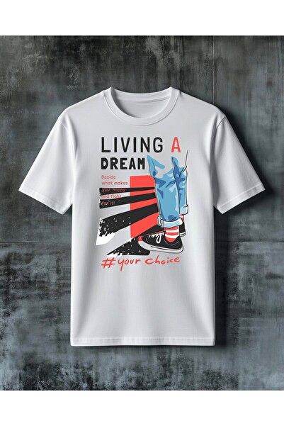 COMVİCHO Living Dream Motivation Printed Oversize T-Shirt