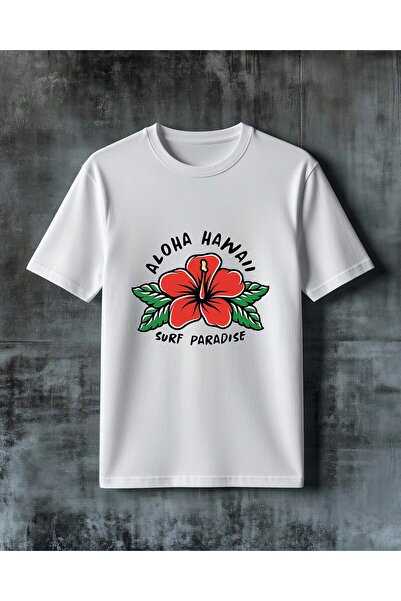 COMVİCHO تي شيرت كبير الحجم مطبوع عليه aloha hanai surf paradise