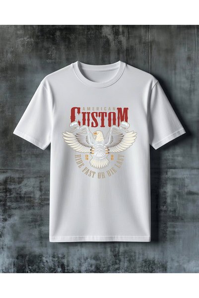COMVİCHO American Custom Eagle Printed Oversized T-Shirt