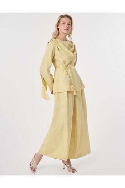 Kayra Shawl Collar Modal Double Set Limoni