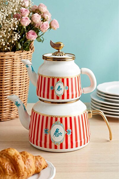 Rivaİstanbul Bellisima Bird Patterned Enamel Teapot