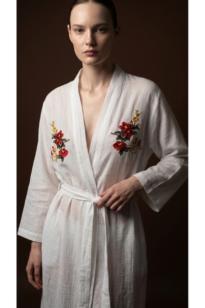 Minteks Shadowed Serenity Long Balloon Sleeve Kimono Dressing Gown