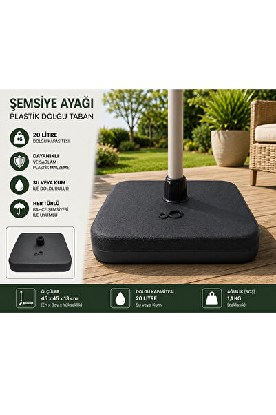 Evinizin Atölyesi Şemsiye Ayağı Plastik Dolgu Taban 9 Lt Siyah Balkon Bahçe S...