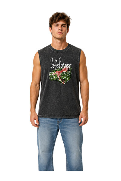 FREAK T-SHIRT تي شيرت لايف لوفير مطبوع وقابل للغسل بدون أكمام مقاس كبير