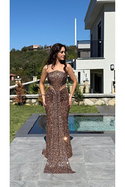 AYŞENUR DİNÇER Diva Pul Payet Abiye Rose Gold